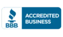 A blue and white BBB Accredited Business logo, indicating that the business meets Better Business Bureau accreditation standards.