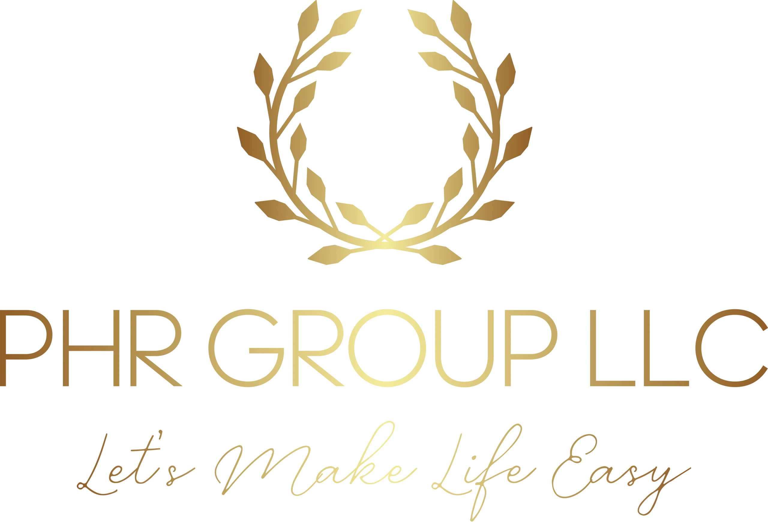 A gold logo featuring a stylized wreath and the text "PHP GROUP LTD" with a slogan beneath it.